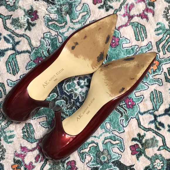 Anne Klein ‘Christa’ Burgundy Patent Leather Point Toe D’Orsay Heels Sz 10 - Picture 8 of 11